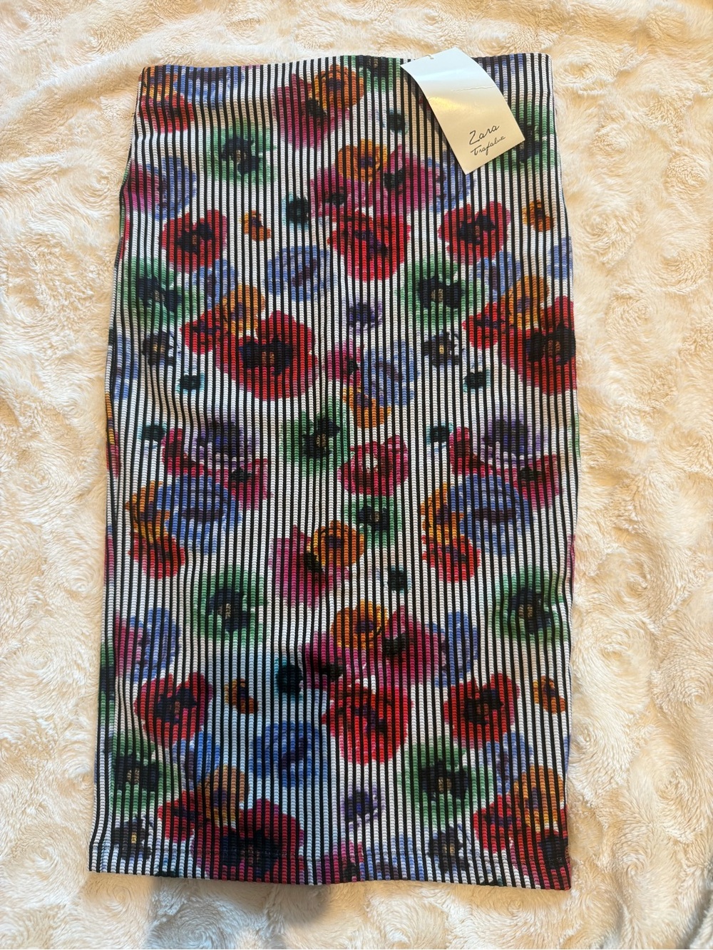 Zara Multicolor Floral Stripe Pencil Skirt